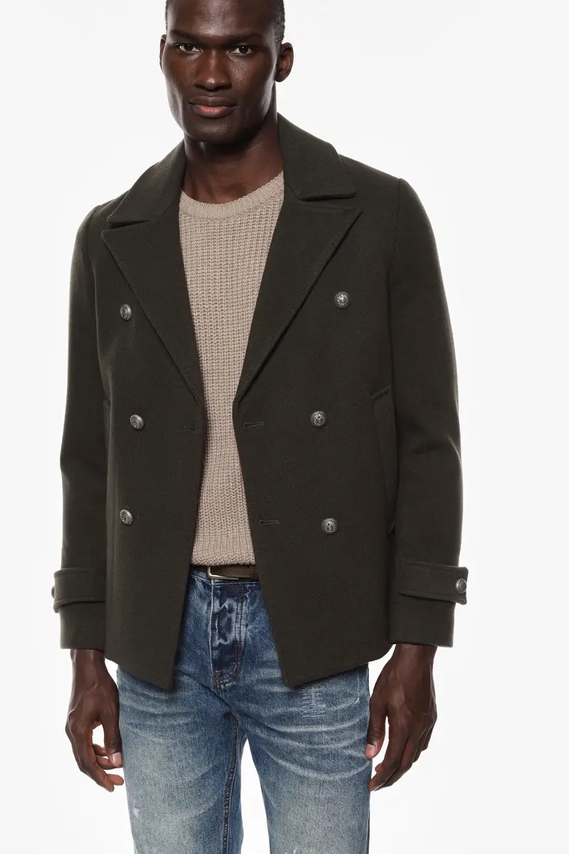 Cappotto doppiopetto corto con bottoni decorativi Militare miniatura 4