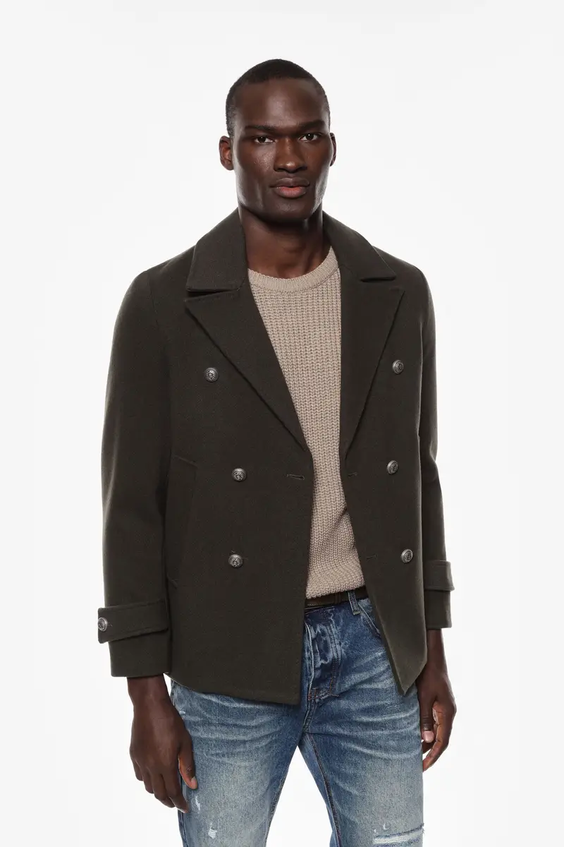 Cappotto doppiopetto corto con bottoni decorativi Militare miniatura 2