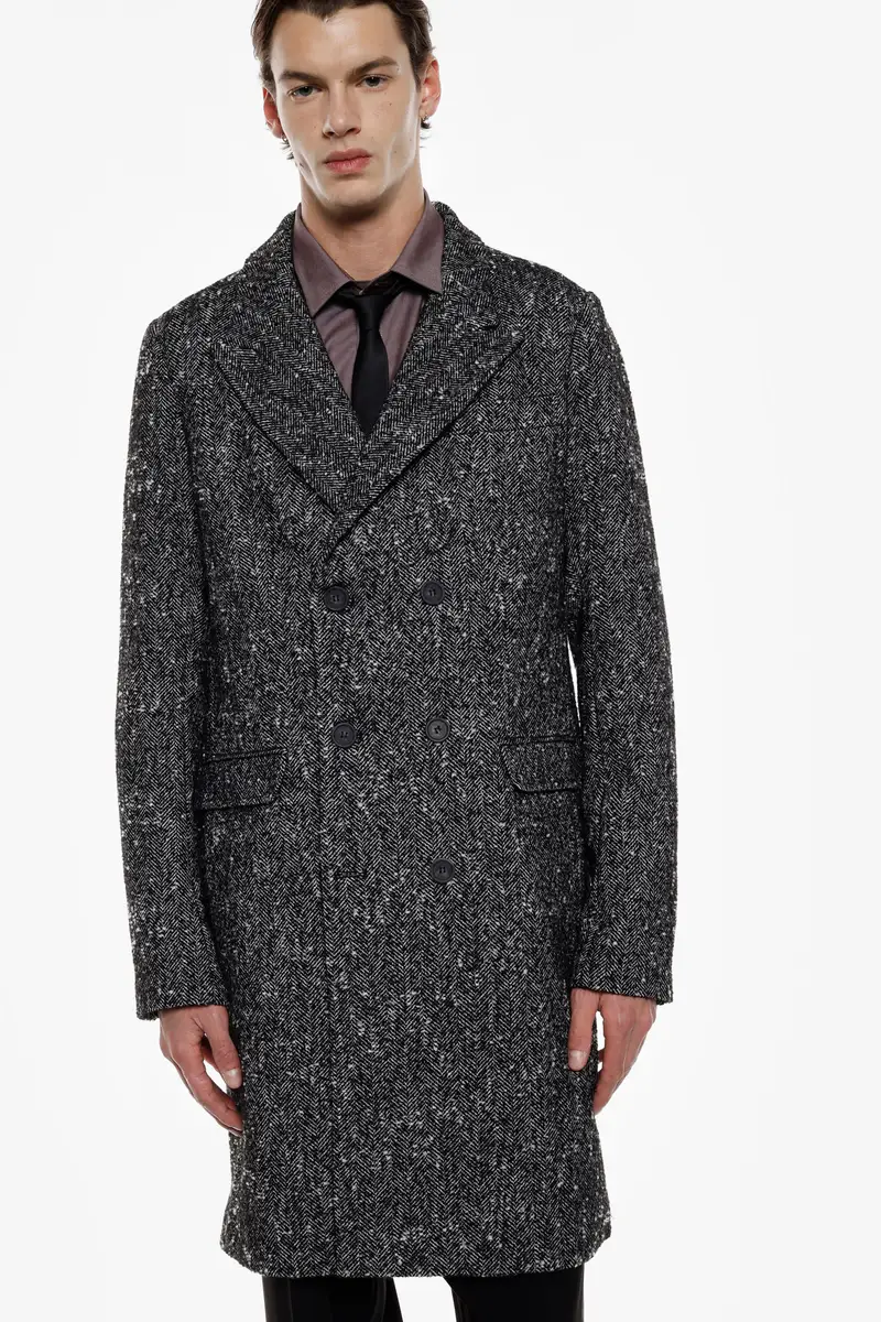 Cappotto doppiopetto stampa chevron tasche a filetto Bianco miniatura 2