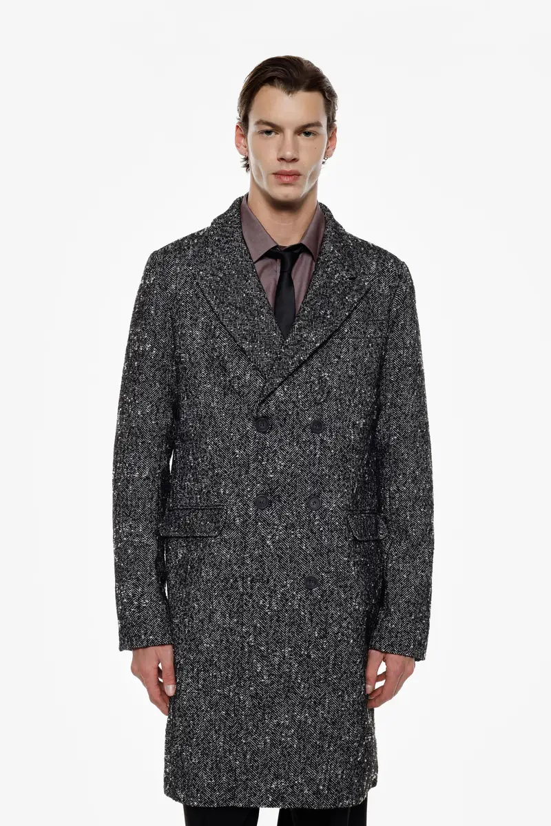 Cappotto doppiopetto stampa chevron tasche a filetto Bianco miniatura 3