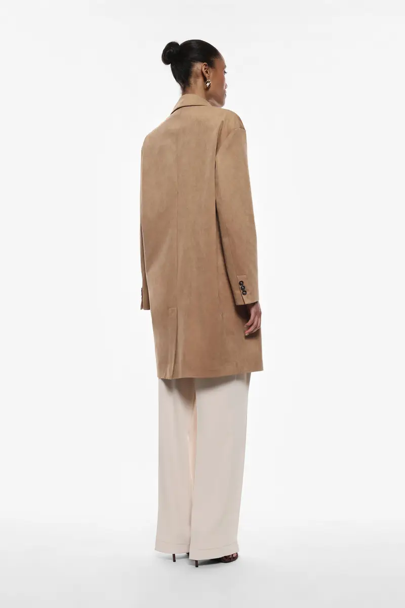 Cappotto effetto suede con bottoni e revers Cappuccino miniatura 3