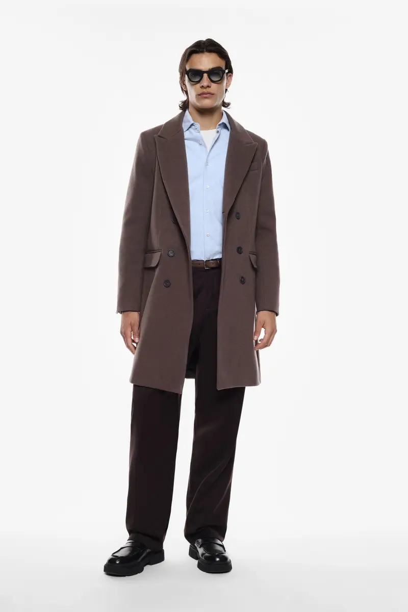 Cappotto elegante doppiopetto Fango miniatura 2