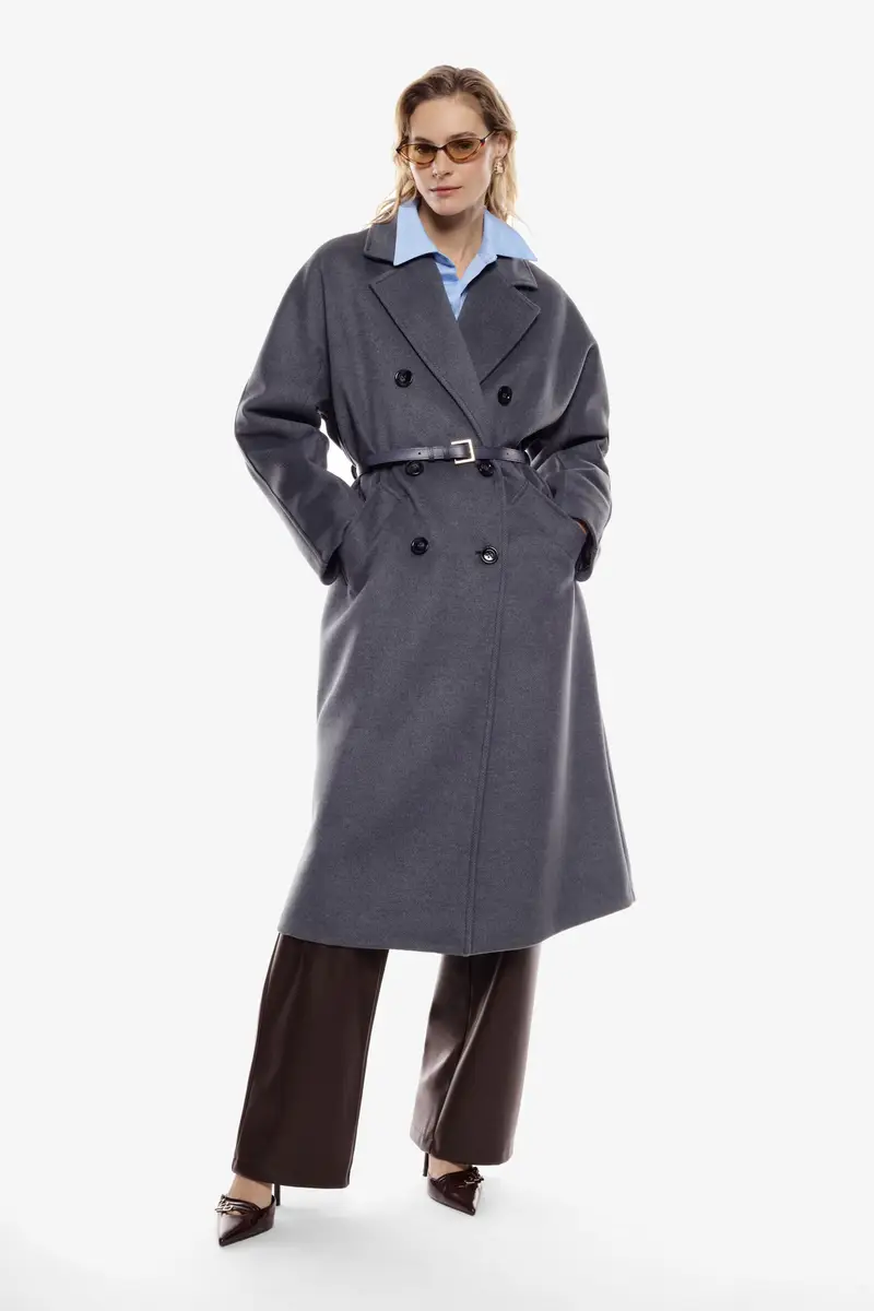 Cappotto lungo con doppia abbottonatura Antracite miniatura 2