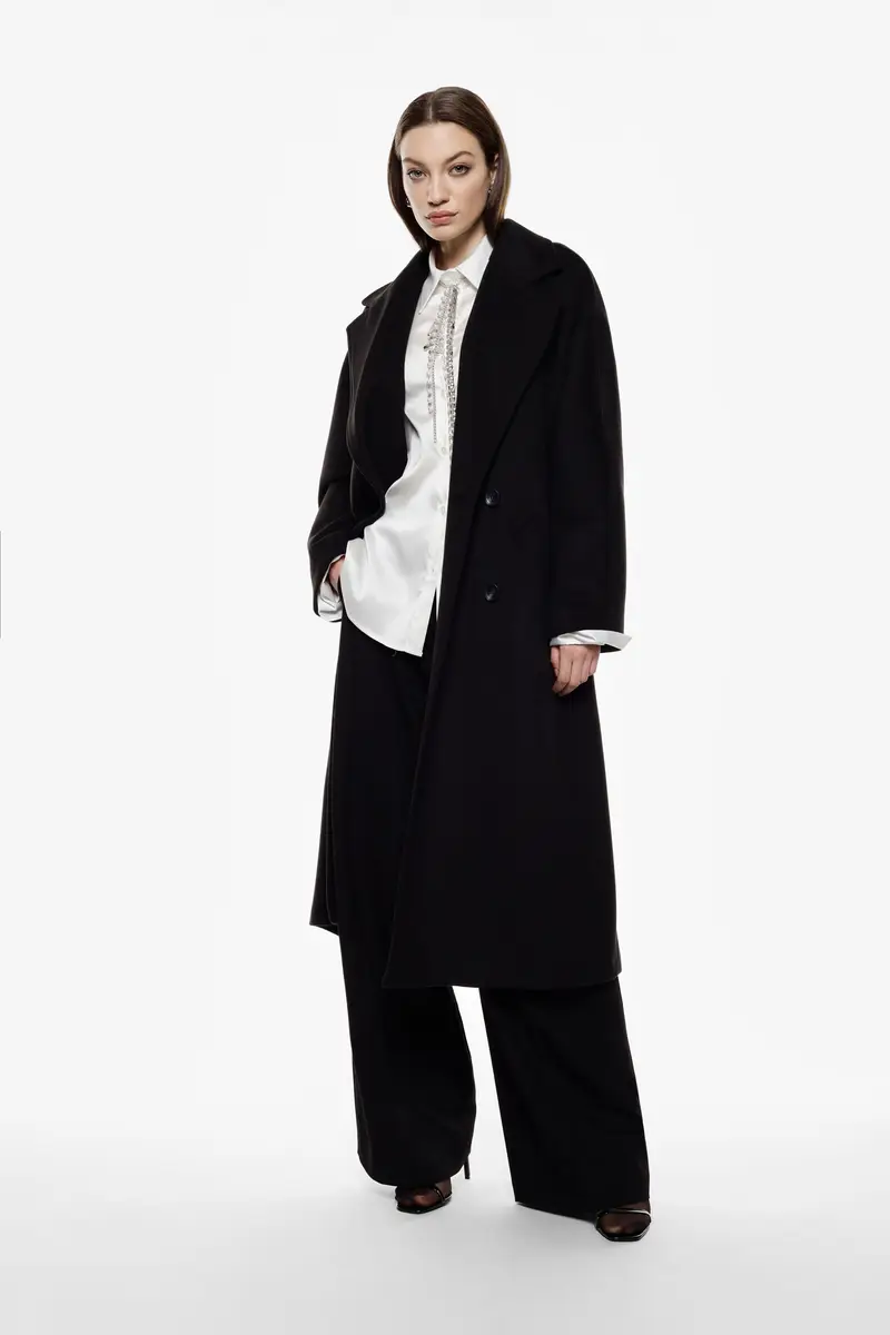 Cappotto lungo con doppia abbottonatura Nero miniatura 2