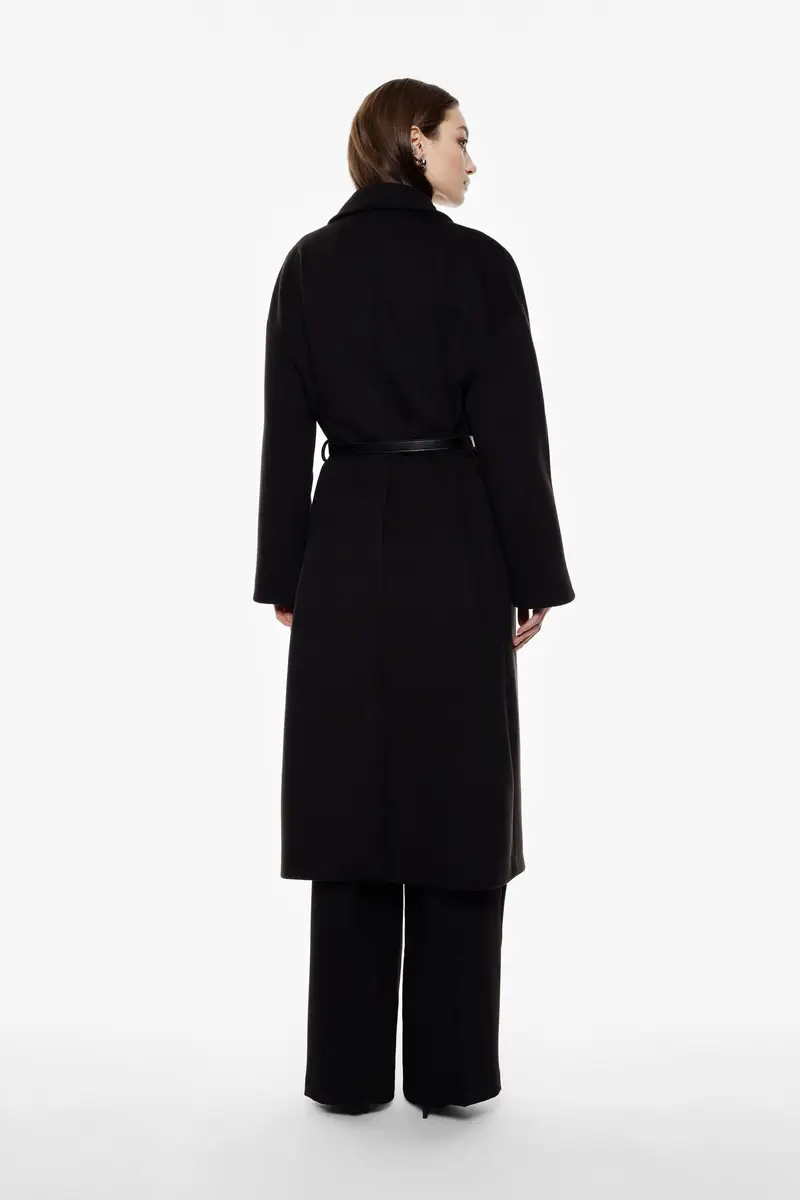 Cappotto lungo con doppia abbottonatura Nero miniatura 3