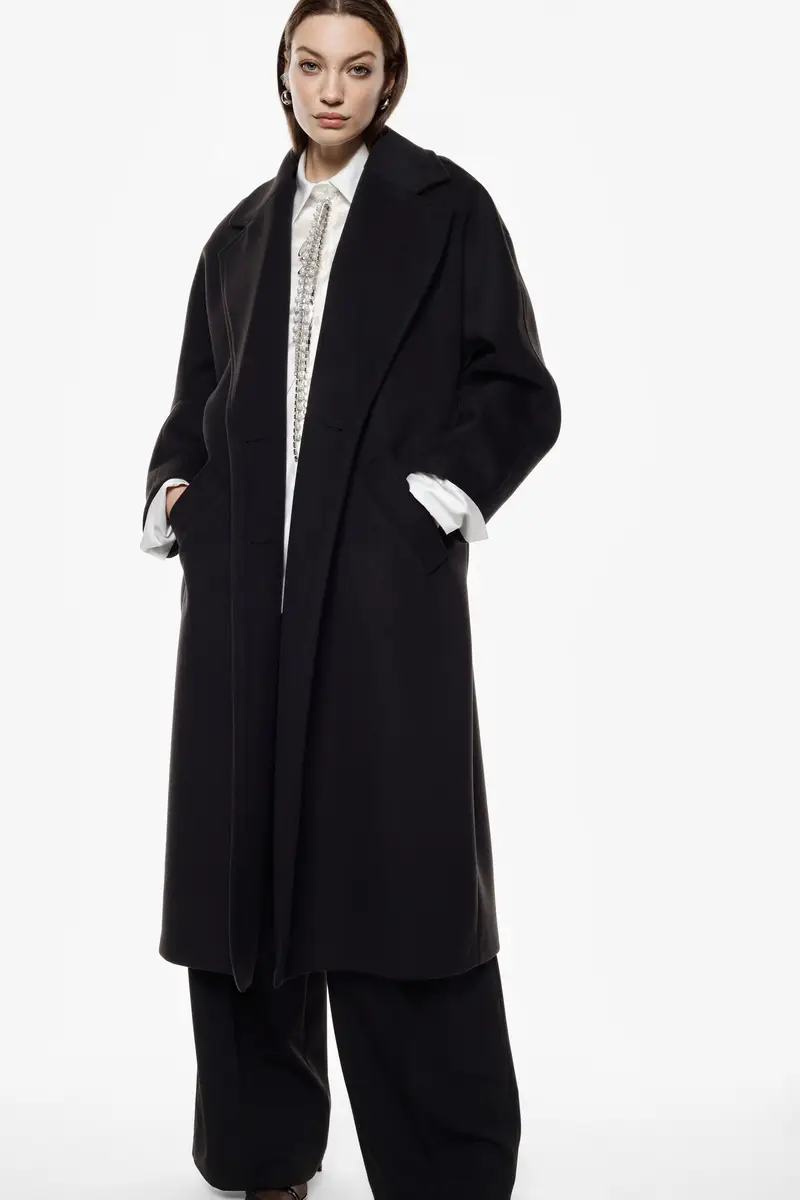 Cappotto lungo con doppia abbottonatura Nero miniatura 4