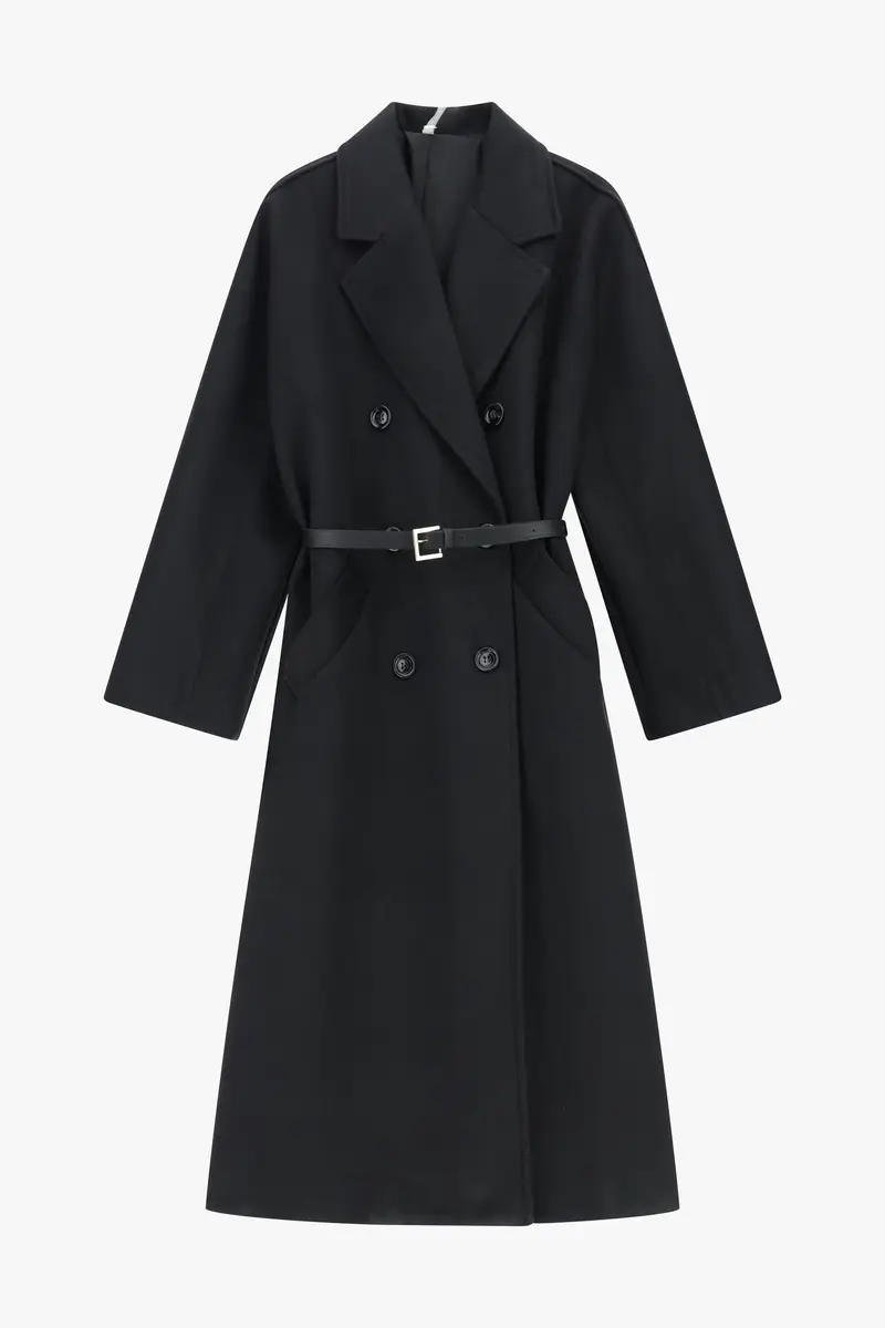 Cappotto lungo con doppia abbottonatura Nero