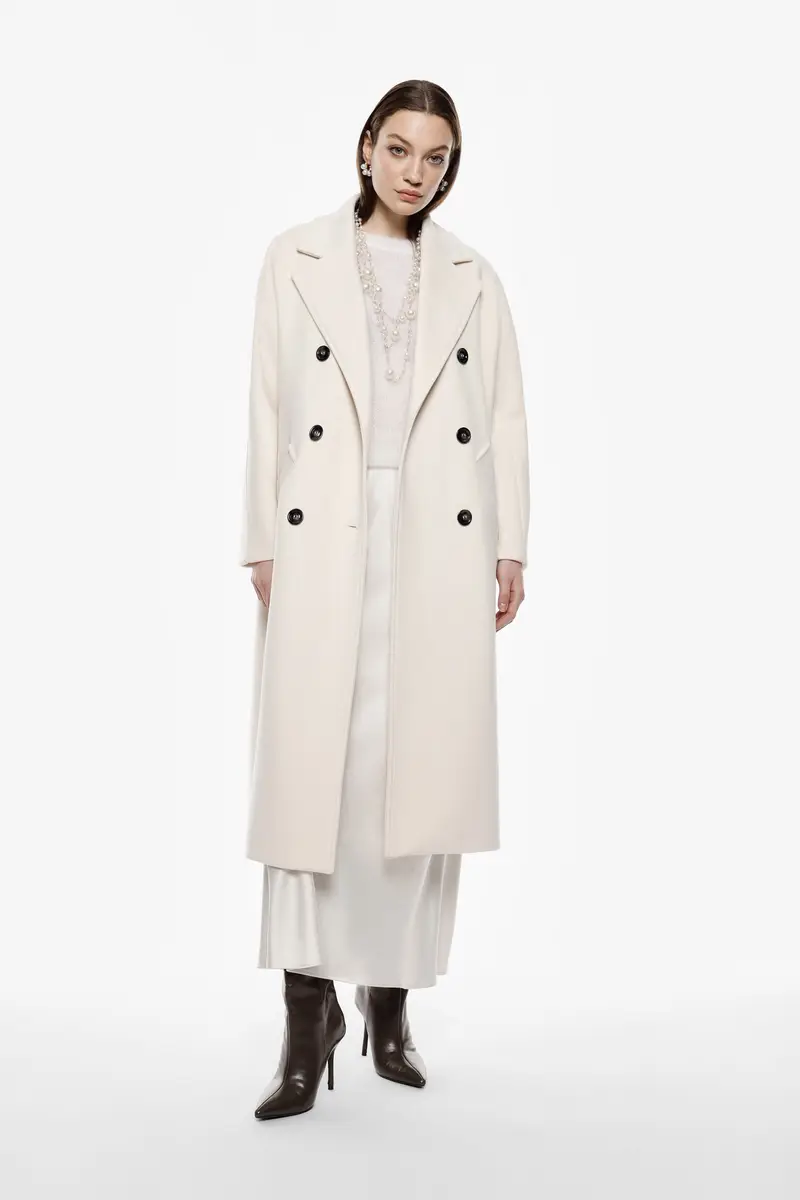 Cappotto lungo con doppia abbottonatura Panna miniatura 2
