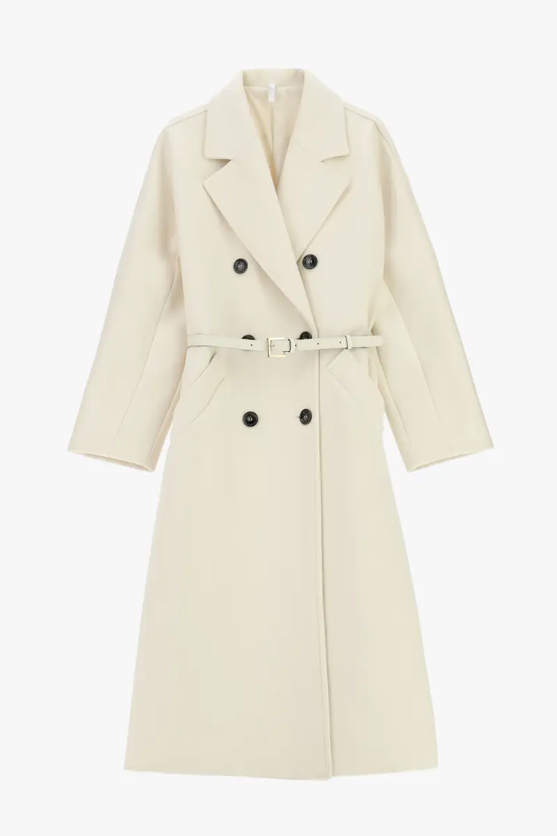 Cappotto lungo con doppia abbottonatura Panna