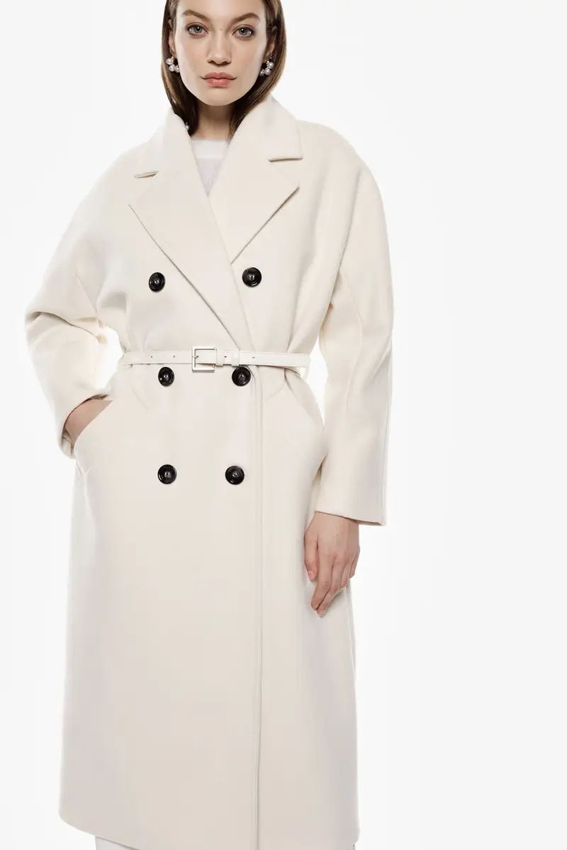 Cappotto lungo con doppia abbottonatura Panna miniatura 4