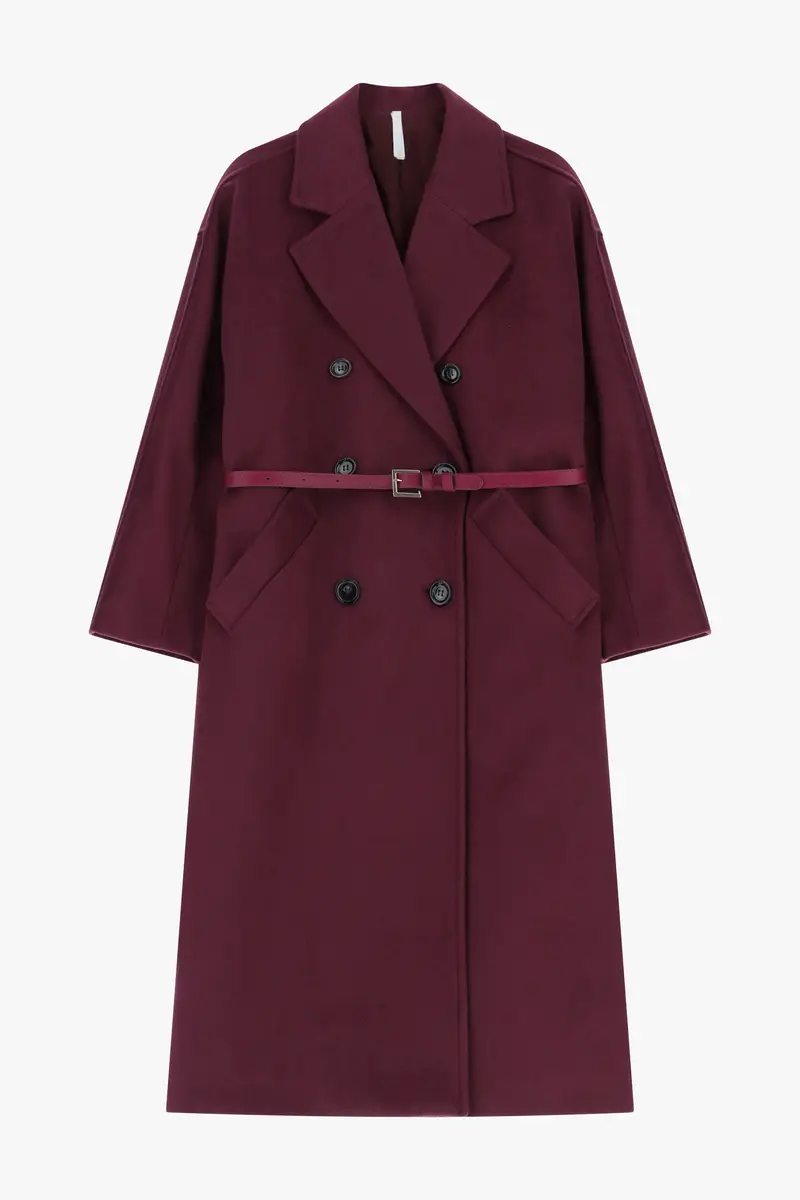 Cappotto lungo con doppia abbottonatura Vino