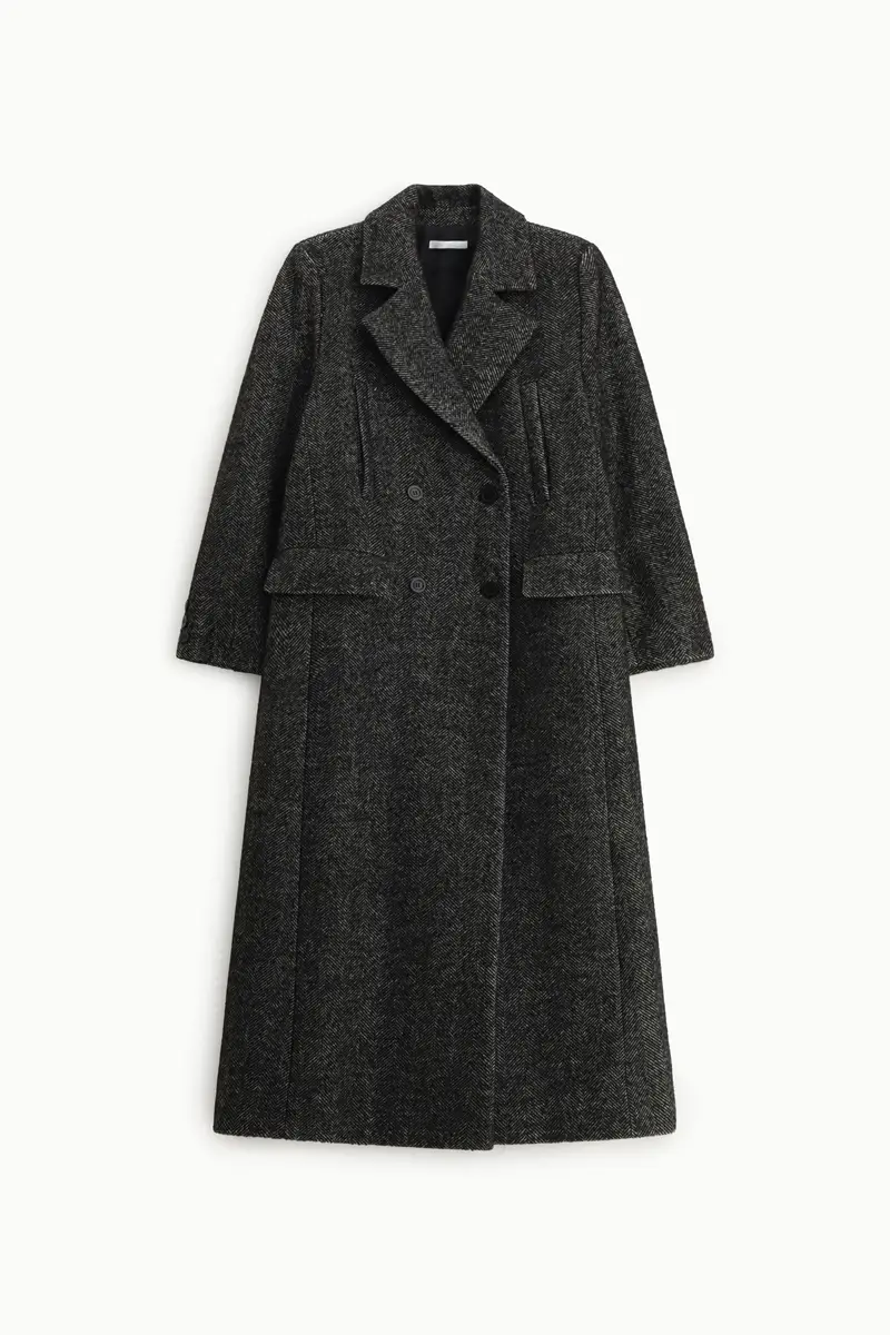 Cappotto lungo doppiopetto motivo spigato Nero