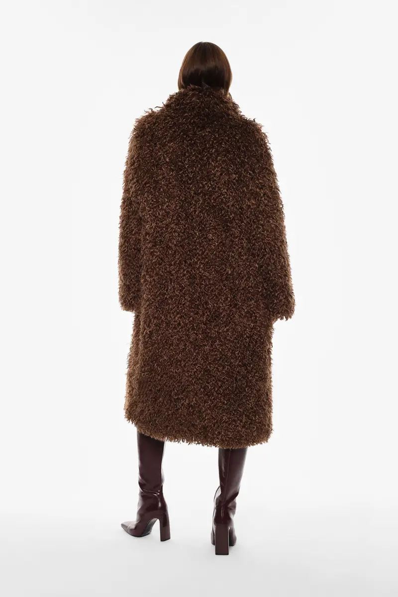Cappotto lungo effetto riccio con collo ampio Tabacco miniatura 3