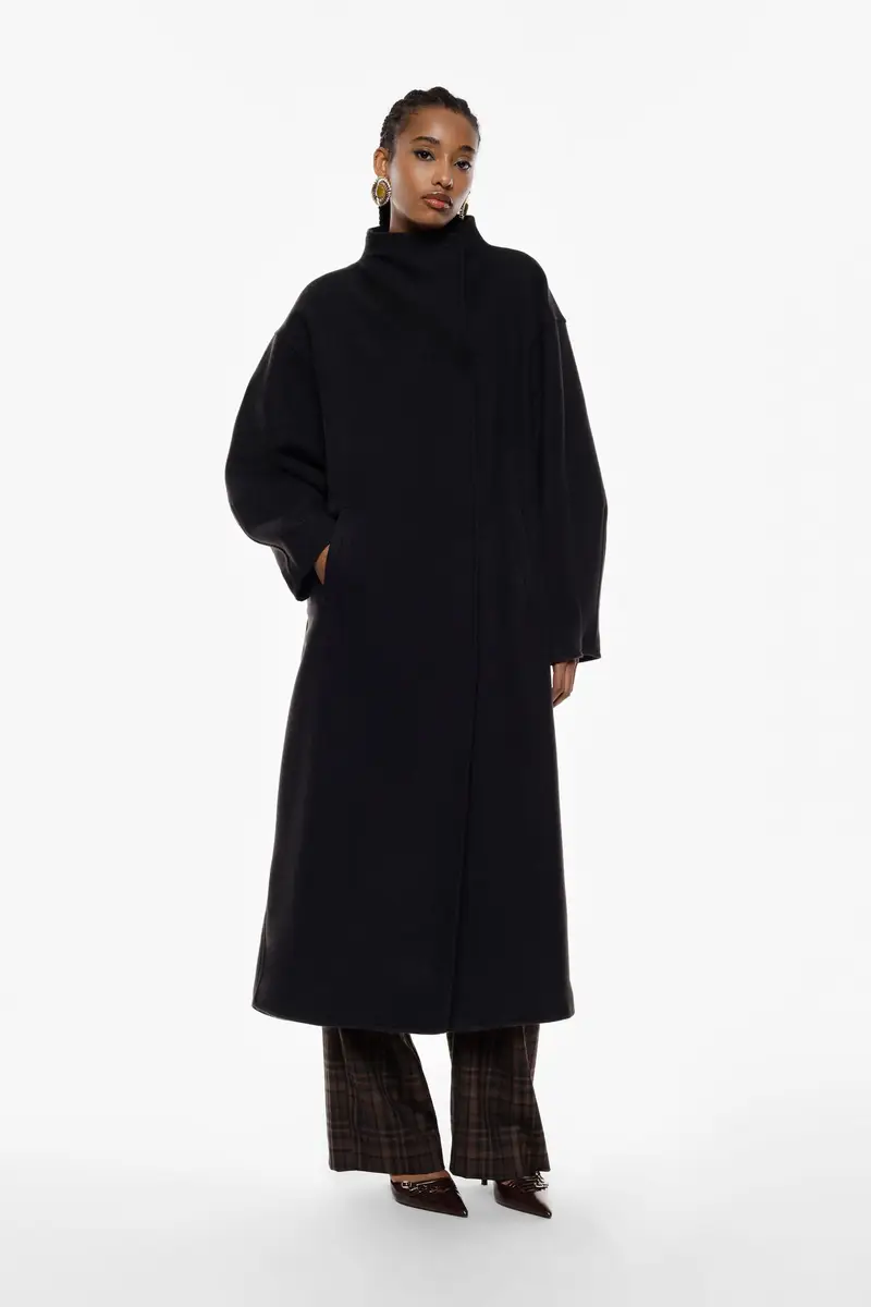 Cappotto lungo over fit con chiusura nascosta Nero miniatura 2