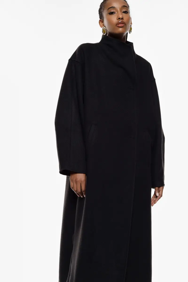 Cappotto lungo over fit con chiusura nascosta Nero miniatura 4