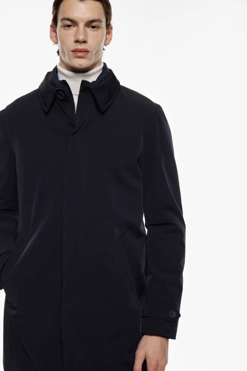 Cappotto monopetto con colletto classico e tasche Blu miniatura 3