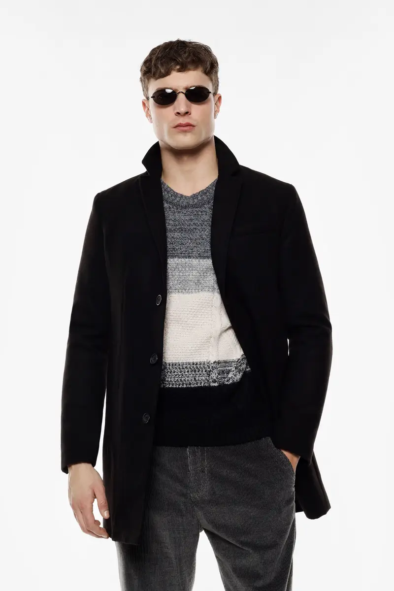 Cappotto monopetto regular-fit con tasche laterali Nero miniatura 2