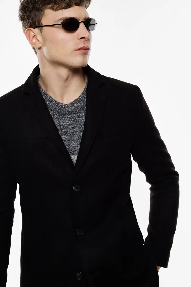 Cappotto monopetto regular-fit con tasche laterali Nero miniatura 4