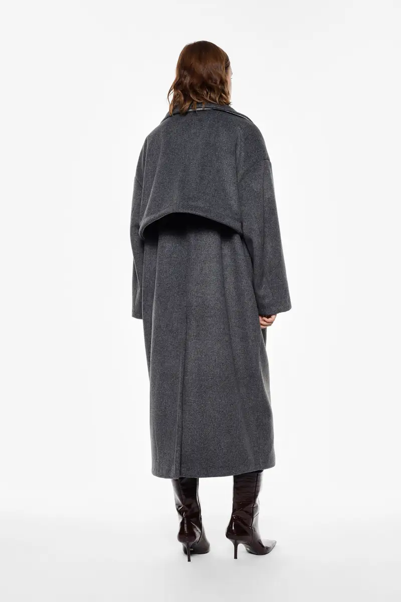 Cappotto over monopetto con ampio colletto Antracite miniatura 3