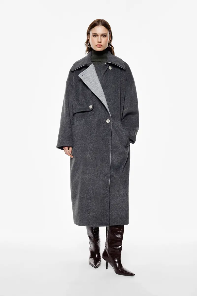 Cappotto over monopetto con ampio colletto Antracite miniatura 2