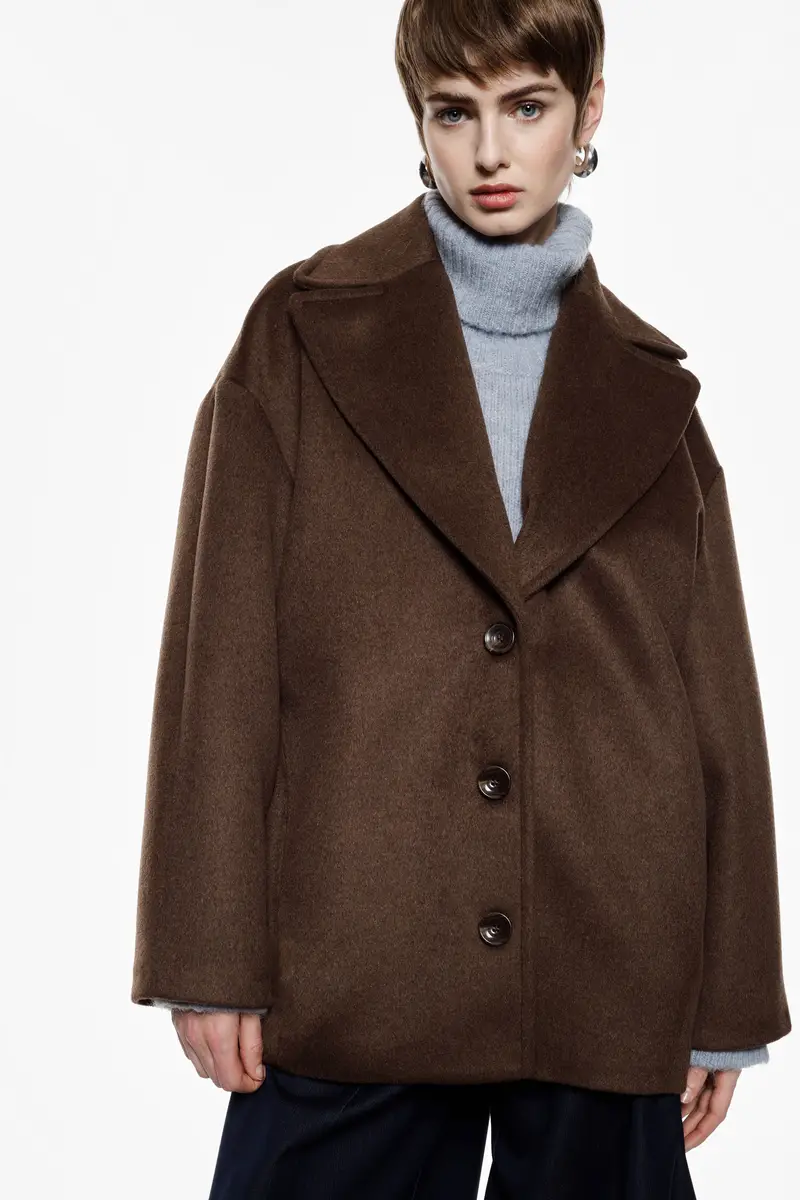 Cappotto over monopetto con ampio revers Moro miniatura 2