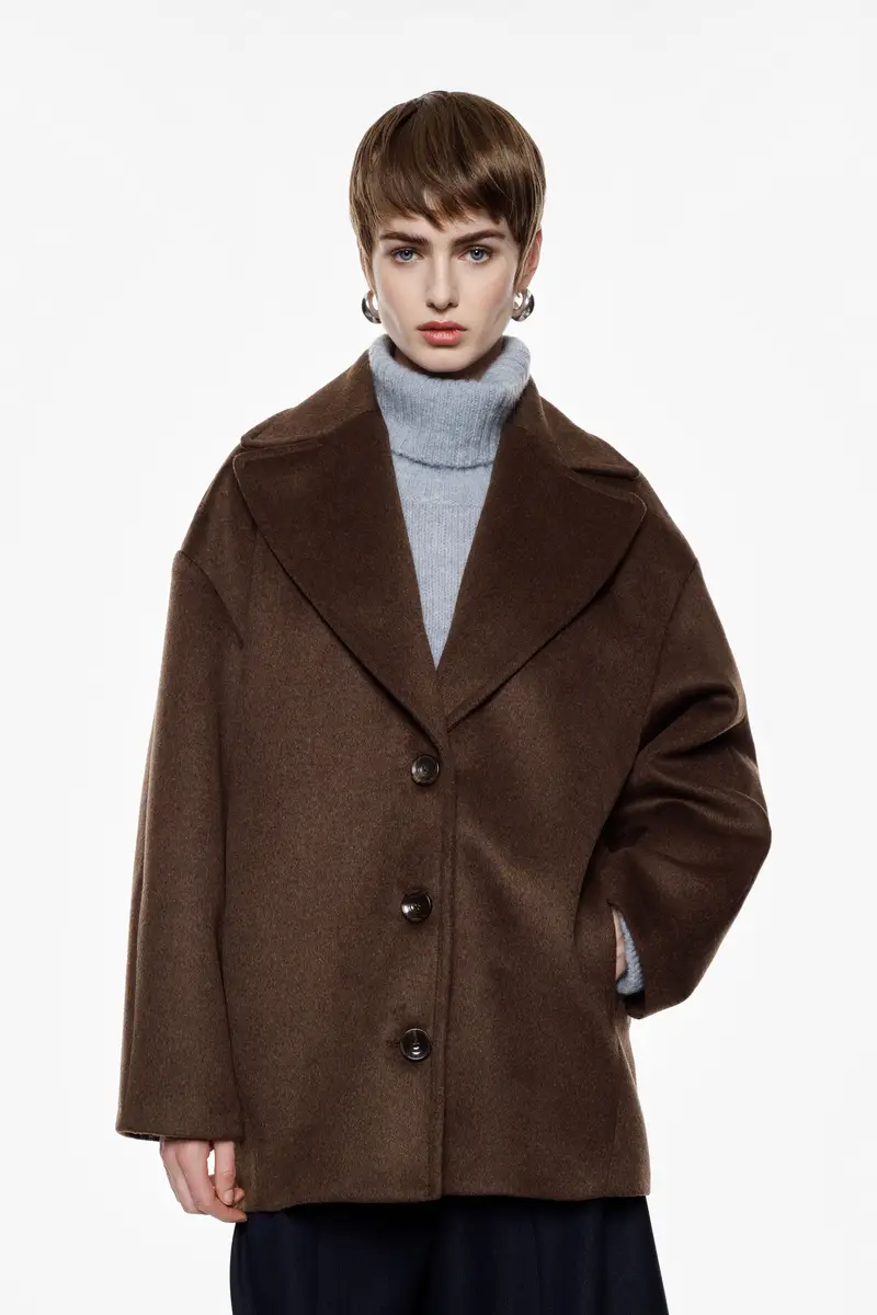 Cappotto over monopetto con ampio revers Moro miniatura 3