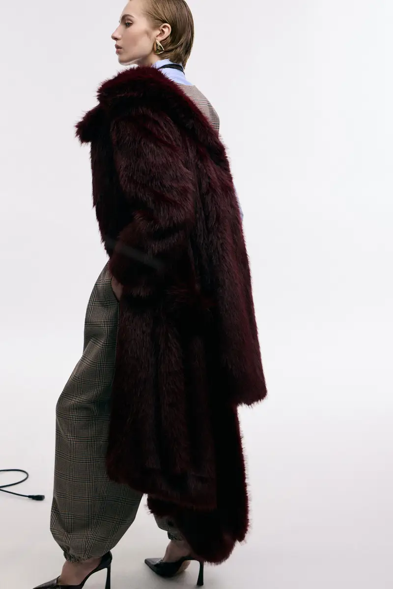 Cappotto pelliccia sintetica cintura Bordeaux miniatura 2