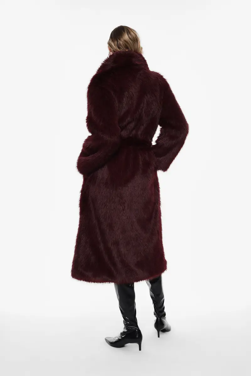 Cappotto pelliccia sintetica cintura Bordeaux miniatura 4