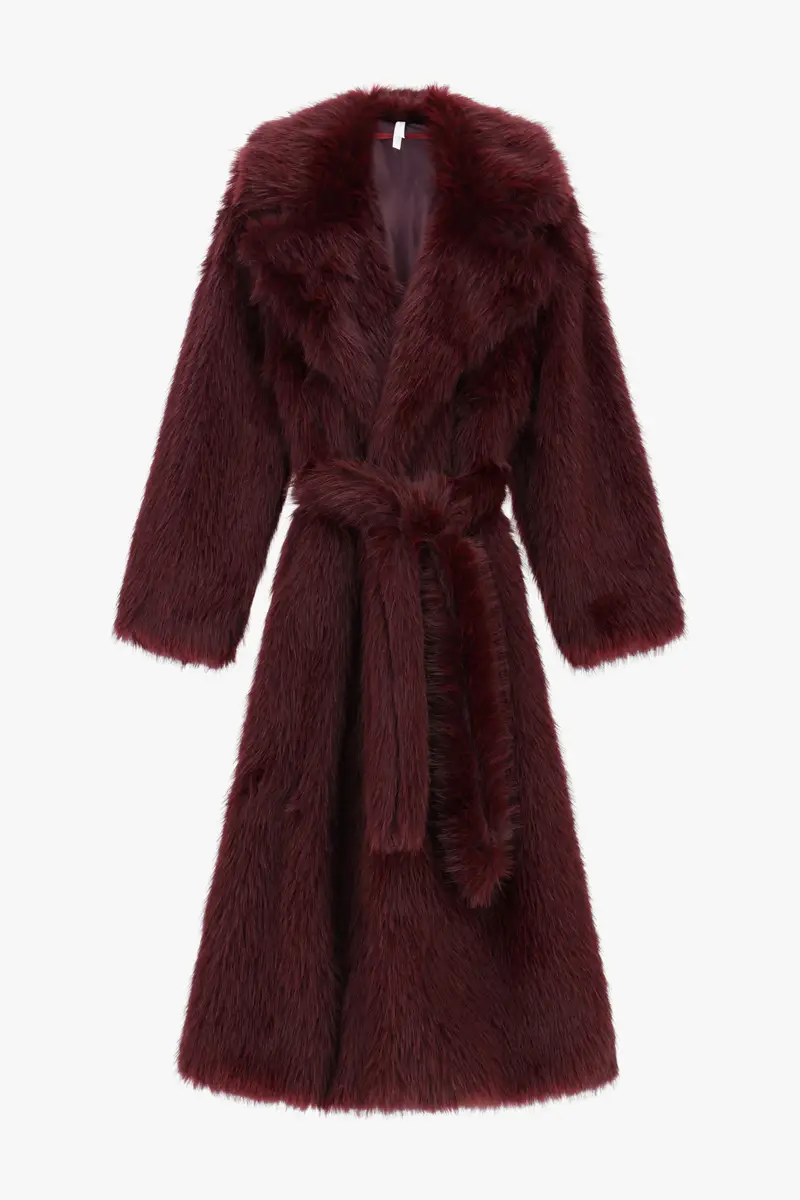Cappotto pelliccia sintetica cintura Bordeaux