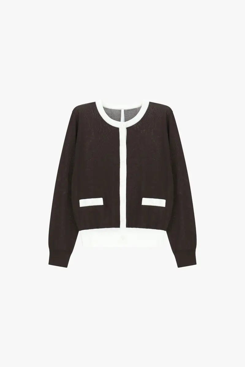 Cardigan collo rotondo dettagli a contrasto Cioccolato