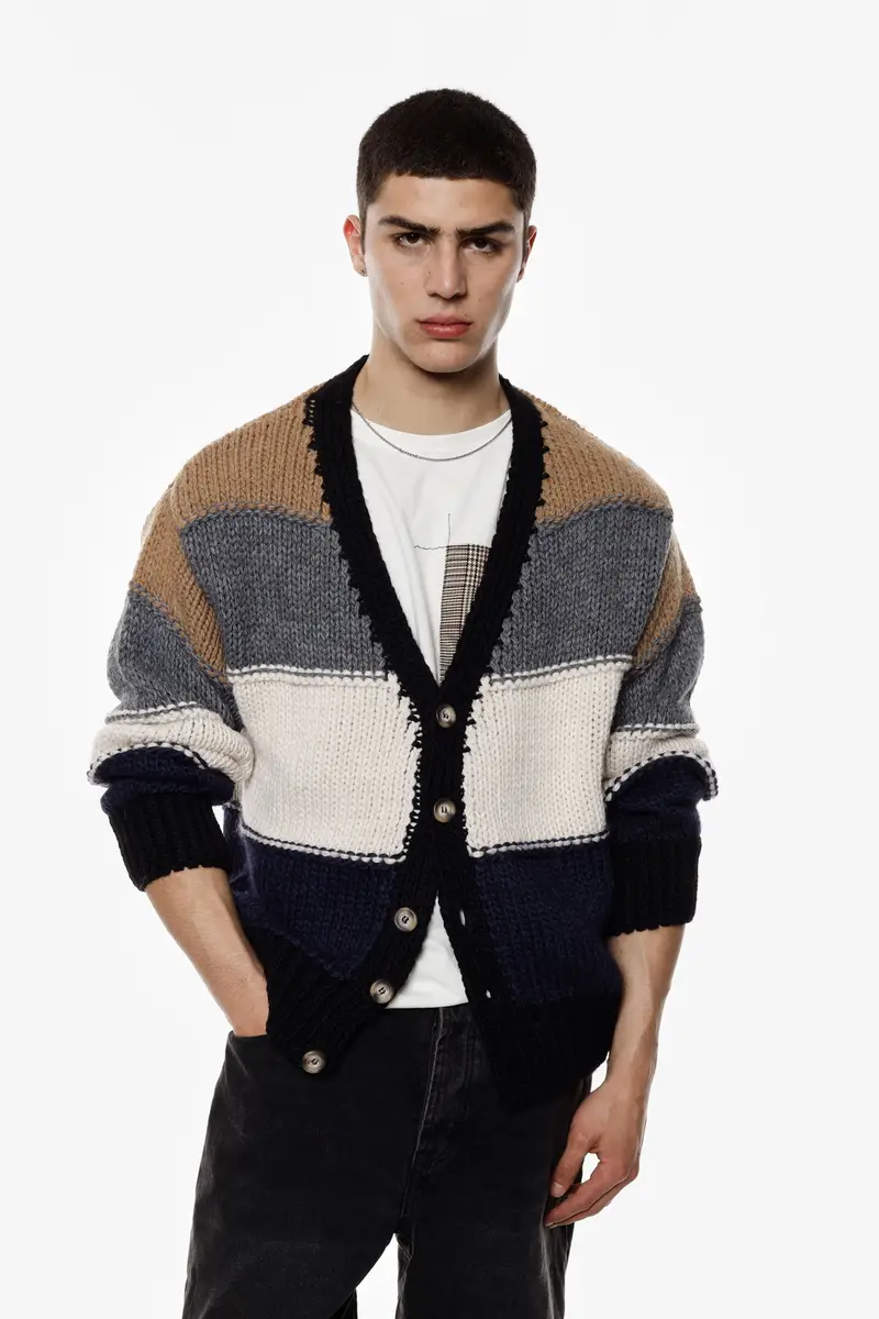 Cardigan con bottoni motivo a blocchi cromatici Multicolor miniatura 2