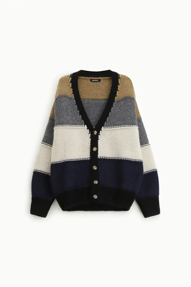 Cardigan con bottoni motivo a blocchi cromatici Multicolor