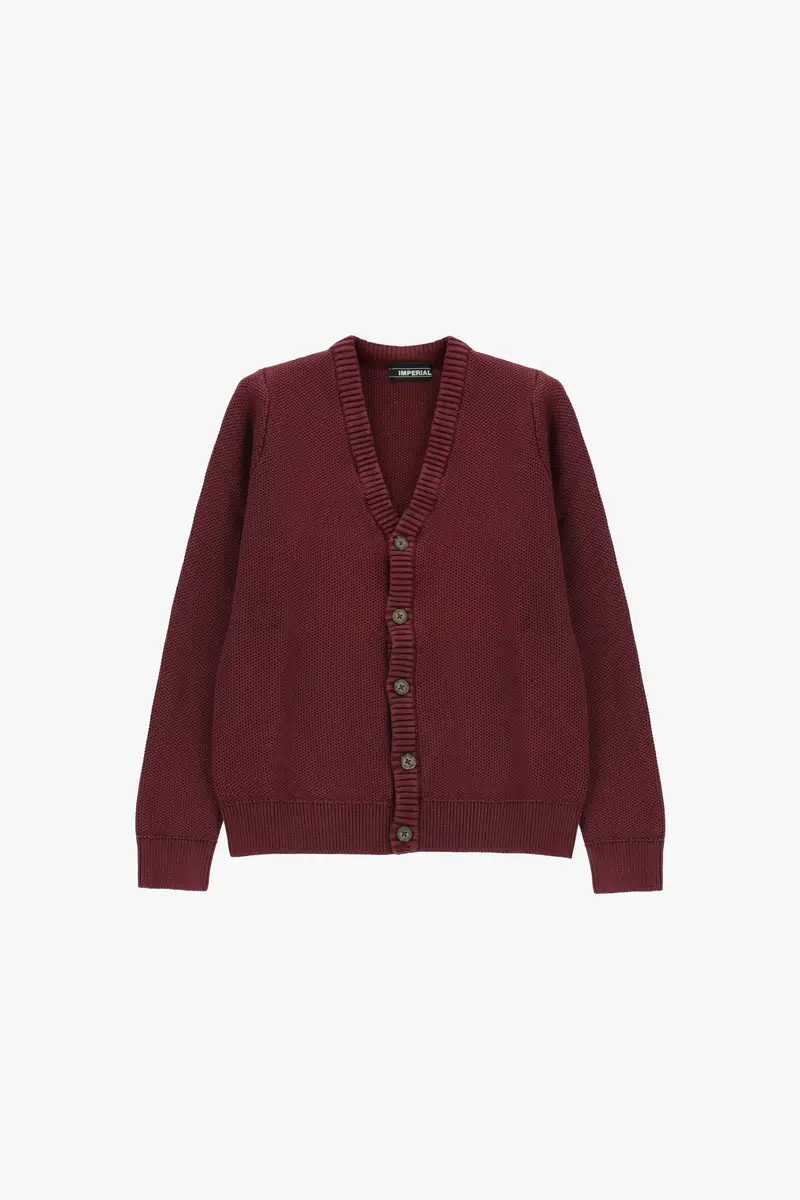 Cardigan con maniche lunghe e scollo a v Bordeaux