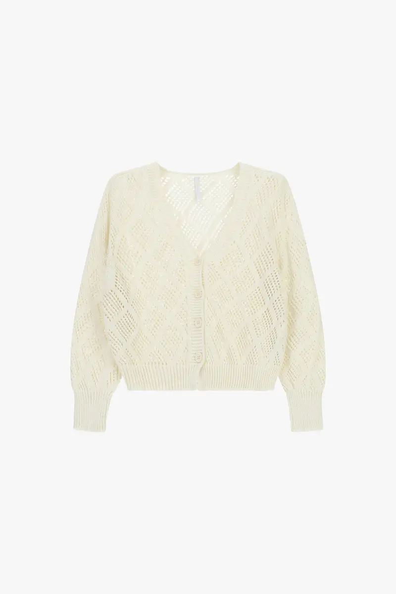 Cardigan traforato con maniche lunghe e motivo geometrico Burro