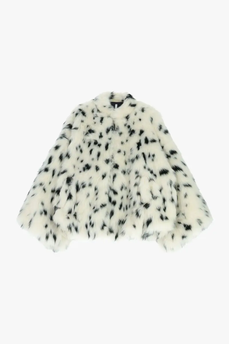 Eco-fur stampata chiusura zip vestibilità ampia Panna