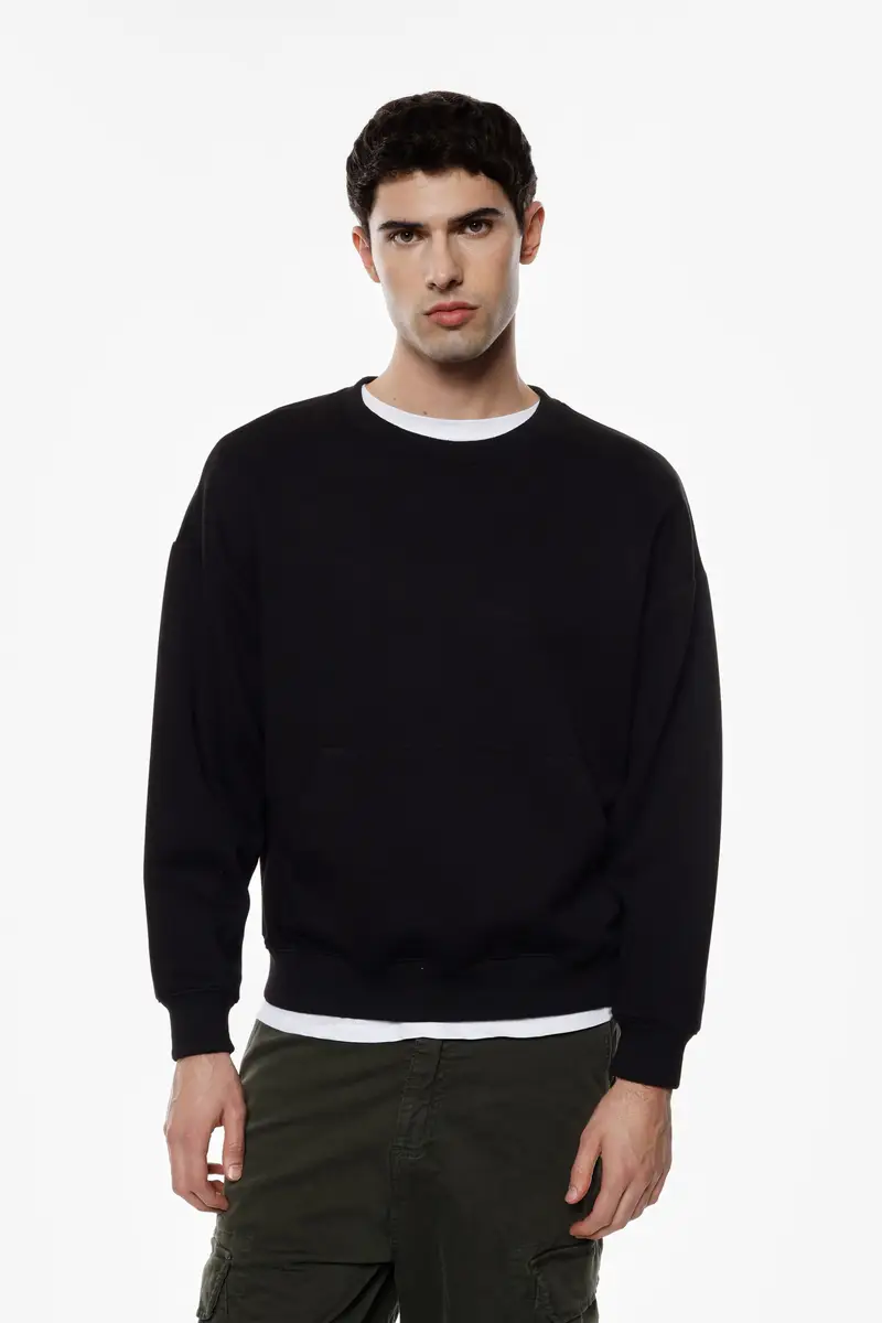 Felpa collo rotondo tinta unita Nero