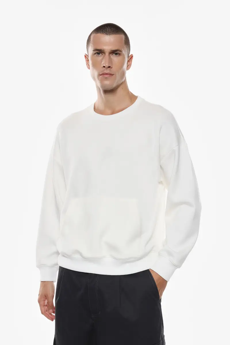 Felpa collo rotondo tinta unita Off