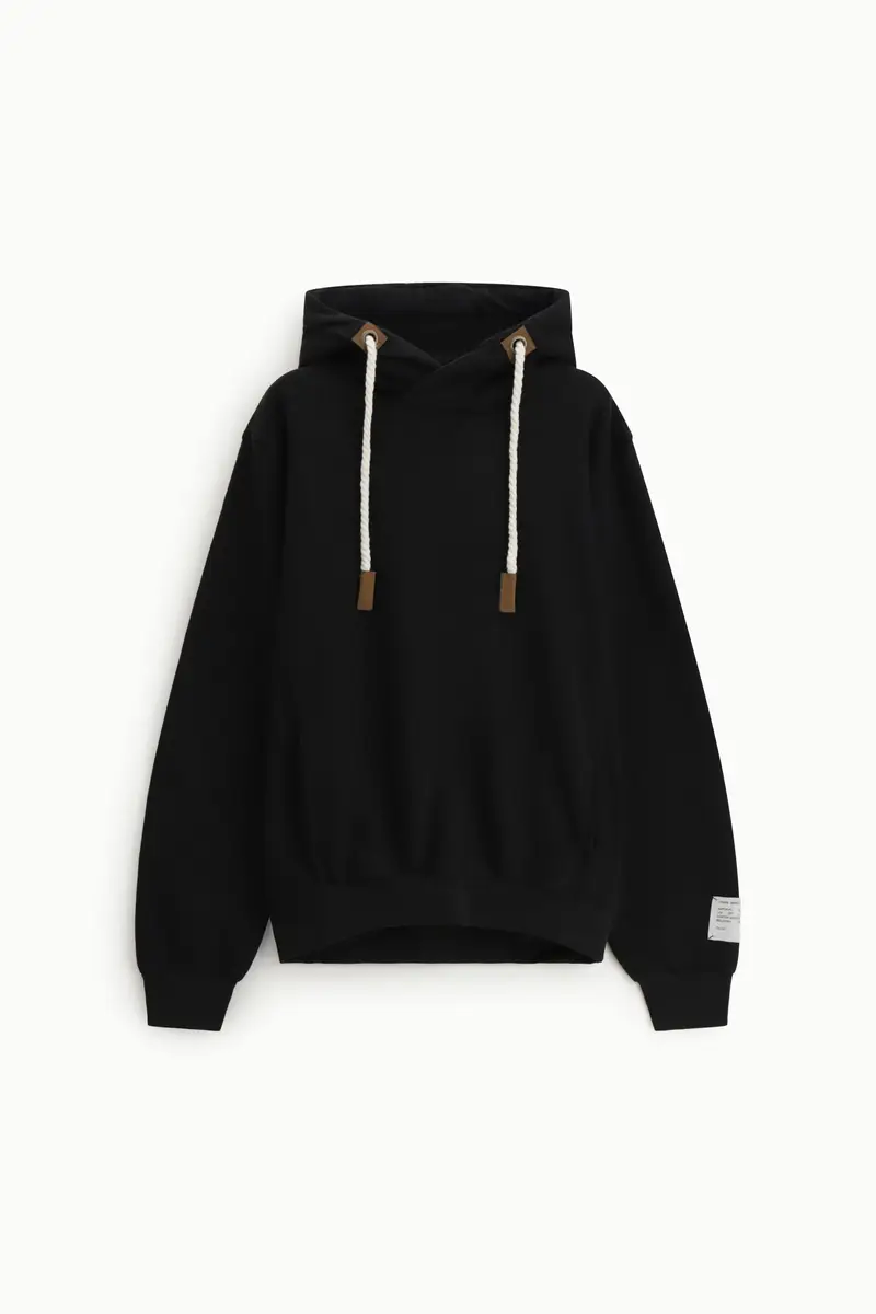 Felpa con cappuccio e coulisse spessa Nero