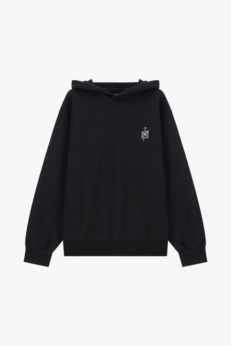 Felpa con cappuccio e maniche lunghe Nero