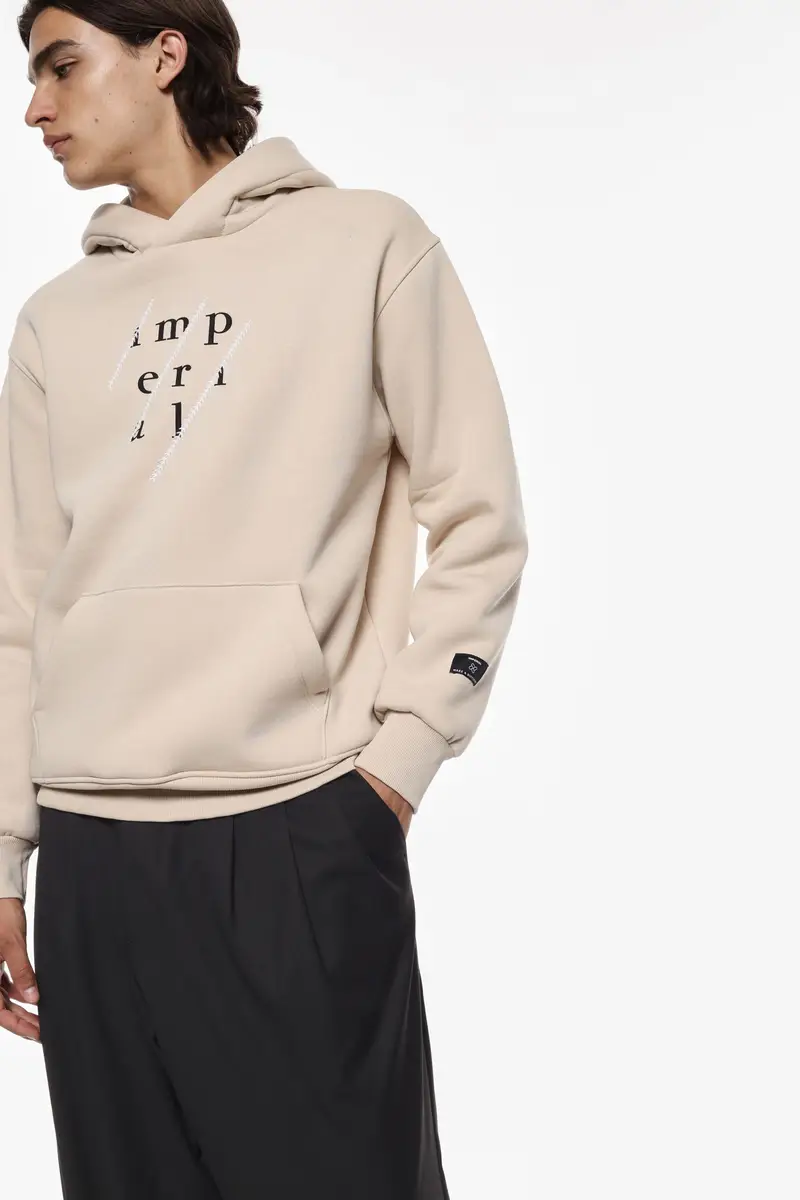 Felpa con cappuccio e stampa grafica Sabbia