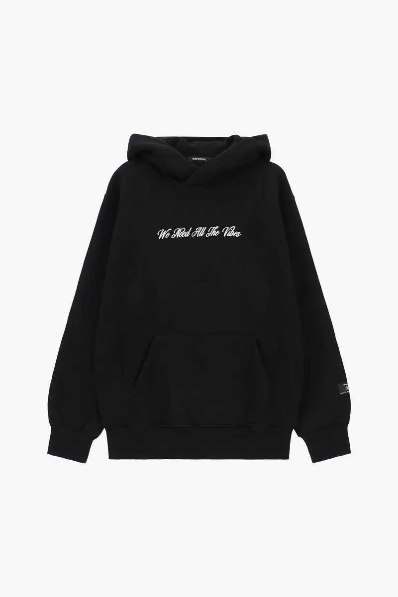 Felpa con cappuccio e stampa Nero