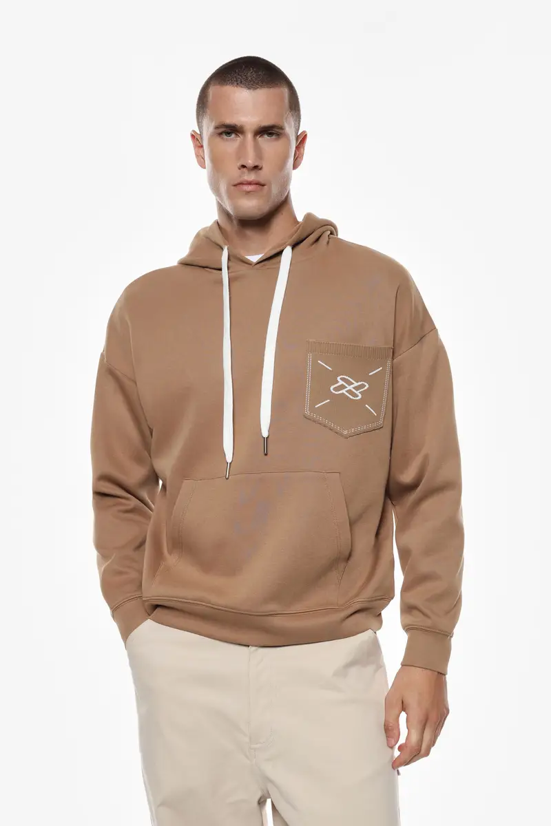 Felpa con cappuccio e tasca Cammello