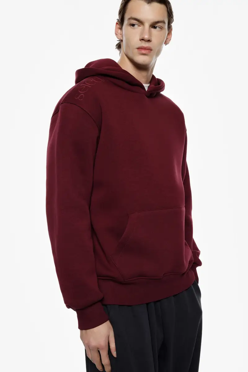 Felpa con cappuccio e tasca frontale ampia Bordeaux