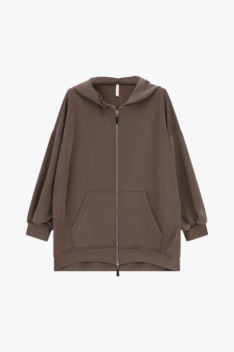 Felpa con cappuccio oversize e zip frontale Moka