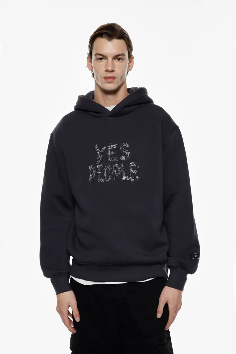 Felpa con cappuccio stampa frontale scritta Piombo