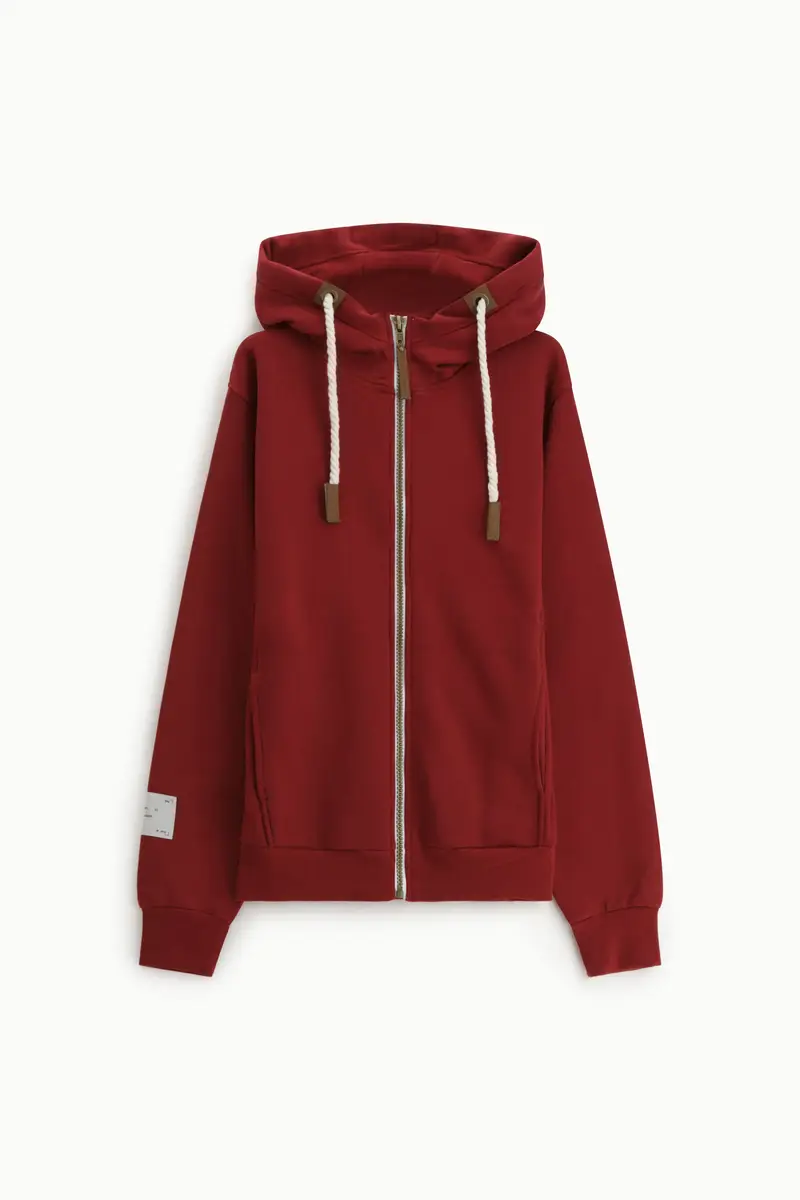 Felpa con cappuccio zip e coulisse spessa Bordeaux