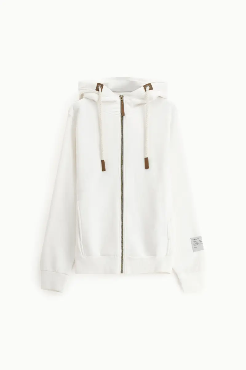 Felpa con cappuccio zip e coulisse spessa Latte