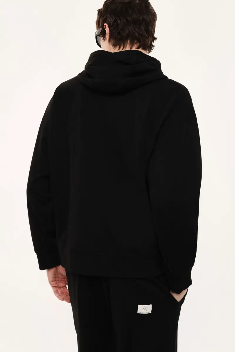 Felpa con cappuccio zip e tasca frontale Nero miniatura 3