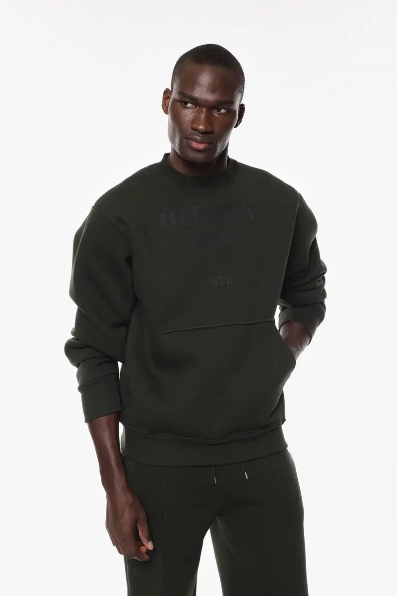 Felpa con tasca frontale e stampa Army