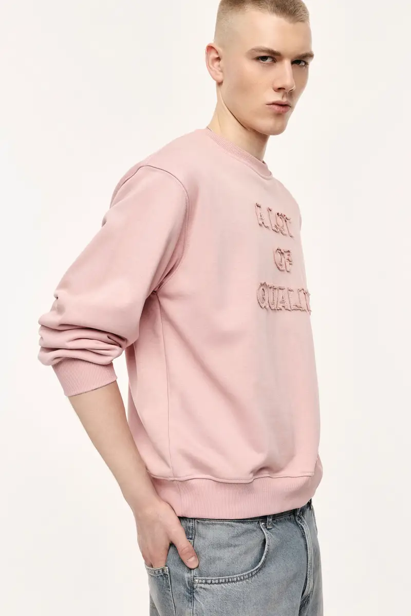 Felpa senza cappuccio con scritta frontale ricamata Rosa